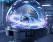 Cam fanus içerisinde dönen modern bir Tesla türbini şeması; partikül statik etkisi ile enerji hasadını simgeleyen parlayan elektrik dalgaları ve 800V 2.5A teknik verilerini gösteren dijital illüstrasyon.